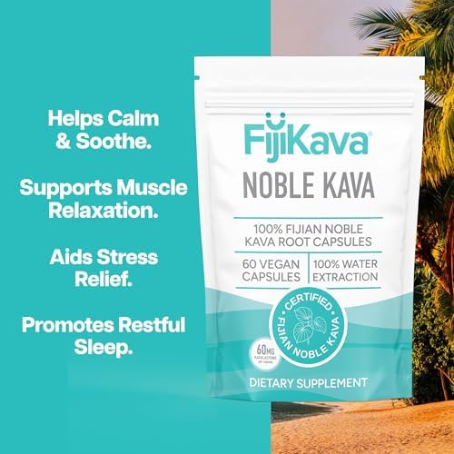 Cápsulas de Kava Noble FijiKava, 600mg de Kavalactonas por porción, suplemento vegano y no transgénico para relajación y sueño, 60 cápsulas - imagen 4