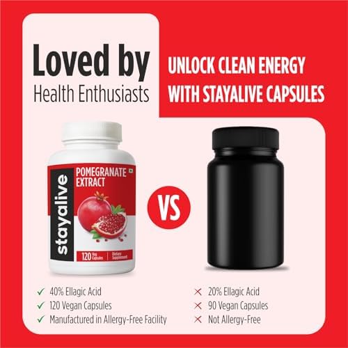 Cápsulas de Extracto de Granada STAY ALIVE, 20:1 Super Extracto con 40% Ácido Elágico, 120 Contenido, Suplemento Natural Sin OGM y Sin Gluten para - imagen 4