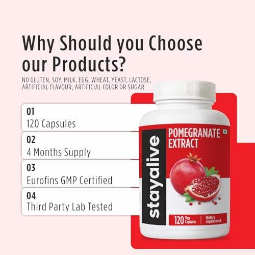 Cápsulas de Extracto de Granada STAY ALIVE, 20:1 Super Extracto con 40% Ácido Elágico, 120 Contenido, Suplemento Natural Sin OGM y Sin Gluten para - imagen 5