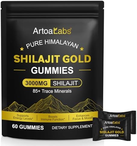 Gomitas de Shilajit para Hombres y Mujeres, Shilajit Dorado Himalayo 100% Natural con Ashwagandha y Gokshura, 60 Gomitas Ricas en Minerales - imagen 1