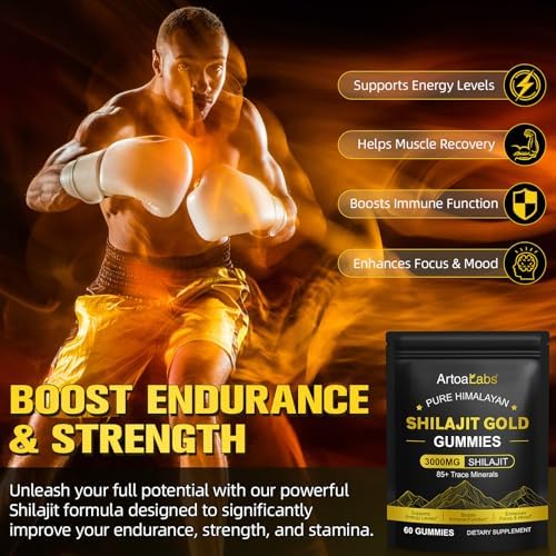Gomitas de Shilajit para Hombres y Mujeres, Shilajit Dorado Himalayo 100% Natural con Ashwagandha y Gokshura, 60 Gomitas Ricas en Minerales - imagen 4
