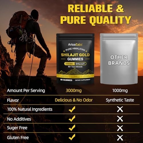 Gomitas de Shilajit para Hombres y Mujeres, Shilajit Dorado Himalayo 100% Natural con Ashwagandha y Gokshura, 60 Gomitas Ricas en Minerales - imagen 7