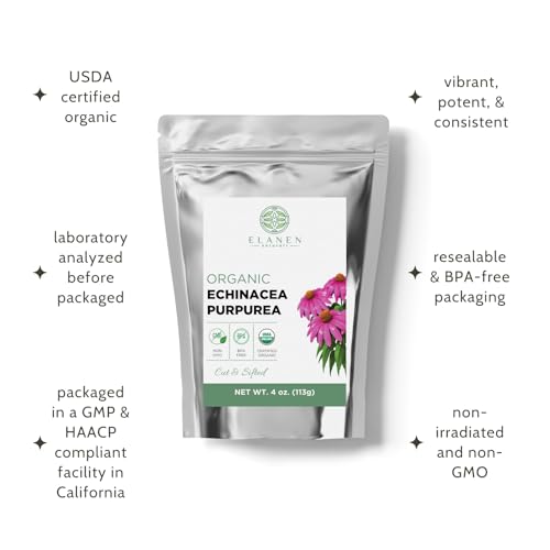 Echinacea Purpurea Orgánica 4 oz. (113g) - Té Seco Certificado USDA, Hierba de Calidad Premium, Flor de Cono Púrpura, Cortada y Tamizada - imagen 4