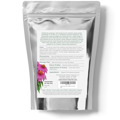 Echinacea Purpurea Orgánica 4 oz. (113g) - Té Seco Certificado USDA, Hierba de Calidad Premium, Flor de Cono Púrpura, Cortada y Tamizada - imagen 8