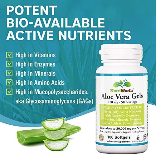 Suplemento de Aloe Vera NutriWorth (100 Cápsulas Blandas) 20,000mg Equivalente a Gel Puro – Hecho con Aloe Vera Orgánico - imagen 2