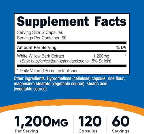 Cápsulas de Corteza de Sauce Blanco Nutricost (1200 mg por Porción) 120 Cápsulas - 60 Porciones - imagen 2