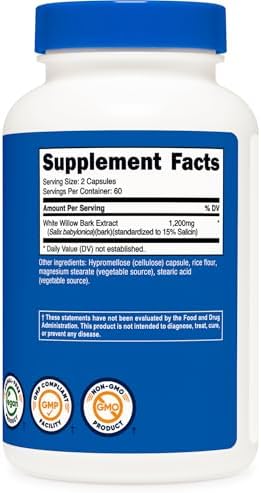 Cápsulas de Corteza de Sauce Blanco Nutricost (1200 mg por Porción) 120 Cápsulas - 60 Porciones - imagen 5
