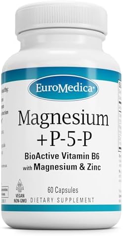 EuroMedica Magnesio + P-5-P - Suplemento para la Salud Ósea y Cardiaca - Con Vitamina B6, Zinc y Magnesio - Cápsulas Veganas de 60 Unidades - imagen 1