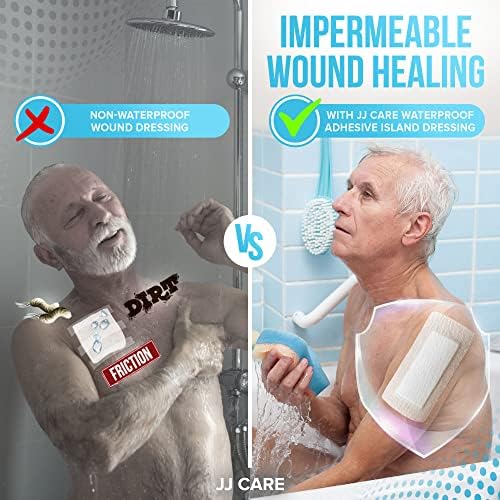 Jeringa Adhesiva Impermeable JJ CARE [Paquete de 25], Gasa Estéril con Bordes de 4” x 8”, Vendaje de Isla Transpirable, Gasas Adhesivas Envuelta - imagen 6
