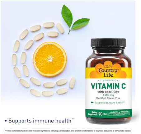 Country Life Vitamina C 1000mg con Rosa Mosqueta – Suplemento Inmunológico de Liberación Prolongada – Antioxidante – Vegano, Sin Gluten, Sin - imagen 2