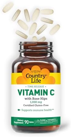 Country Life Vitamina C 1000mg con Rosa Mosqueta – Suplemento Inmunológico de Liberación Prolongada – Antioxidante – Vegano, Sin Gluten, Sin - imagen 6