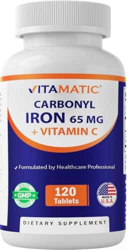 Suplemento de Hierro Carbonilo Vitamatic 65 mg con Vitamina C – Suplemento Suave para Energía y Soporte Inmunológico – Alta Absorción – 120 Tabletas - imagen 1