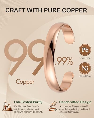 Pulsera de Cobre Puro Feraco para Hombre y Mujer, 99.99% Cobre Real, Brazalete Tibetano Ajustable, Joyería Hecha a Mano, Regalo Ideal - imagen 3