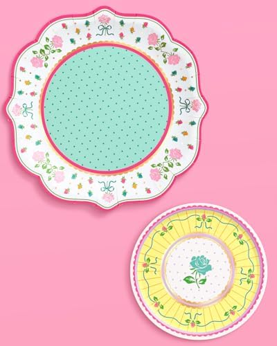 Platos para Fiesta de Té xo, Fetti - Paquete de 32, 16 de 9 + 16 de 7 | Decoraciones de Jardín, Cumpleaños, Pastel Rosa Verde Amarillo, Pascua, - imagen 7