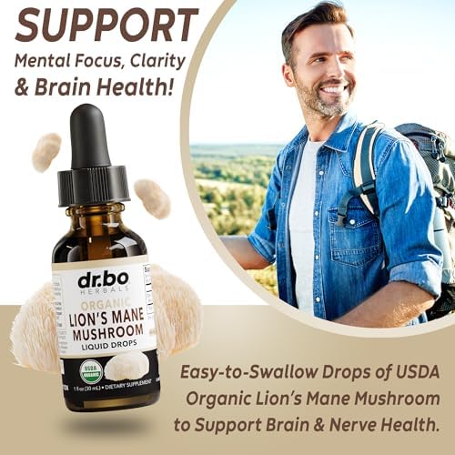 Gotas de Suplemento de Hongo Melena de León - Tinctura Líquida Orgánica para Enfoque y Salud Cerebral - Suplemento Vegano de 1oz - imagen 3
