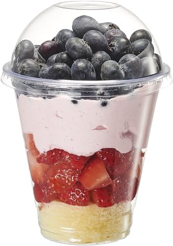 Vasos Plásticos Transparentes GUSTO de 12 oz con Tapas de Domo, 50 Piezas (Sin Agujero) - Perfectos para Smoothies, Malteadas y Bebidas para Llevar - imagen 1