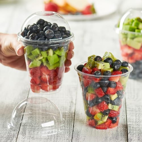 Vasos Plásticos Transparentes GUSTO de 12 oz con Tapas de Domo, 50 Piezas (Sin Agujero) - Perfectos para Smoothies, Malteadas y Bebidas para Llevar - imagen 3