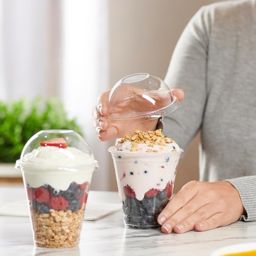 Vasos Plásticos Transparentes GUSTO de 12 oz con Tapas de Domo, 50 Piezas (Sin Agujero) - Perfectos para Smoothies, Malteadas y Bebidas para Llevar - imagen 5