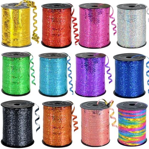 GIFTEXPRESS 12 Rollos de Cintas Rizadas Brillantes para Globos, Regalos y Fiestas – Colores Metálicos Brillantes para Manualidades y Decoración de - imagen 1