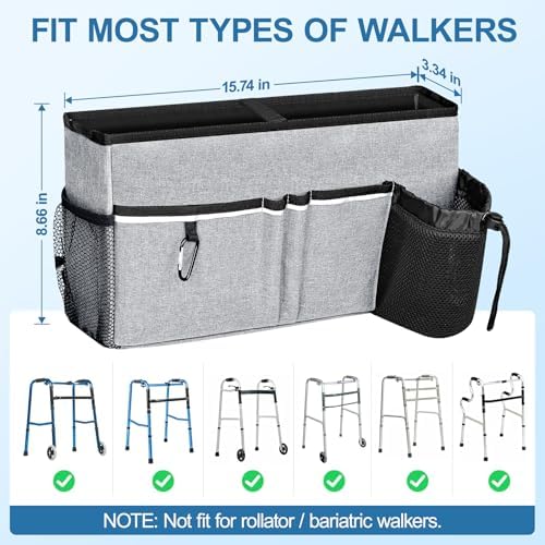 Canasta Mejorada Dotday para Andadera Plegable, Bolsa Plegable con Porta Vaso, Accesorios para Personas Mayores con Movilidad Reducida, Gran - imagen 2