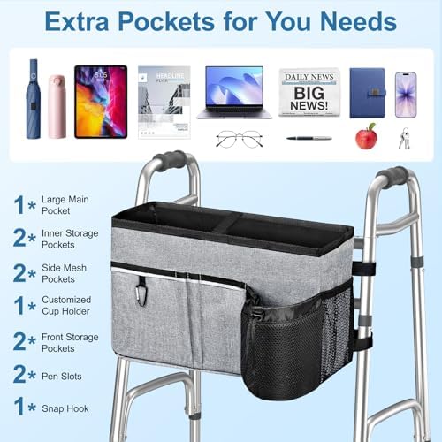 Canasta Mejorada Dotday para Andadera Plegable, Bolsa Plegable con Porta Vaso, Accesorios para Personas Mayores con Movilidad Reducida, Gran - imagen 3