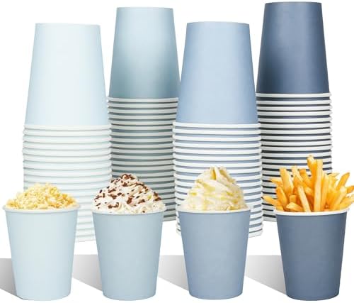 AimFun 100 Pzs Vasos de Papel Azul Polvoriento 9oz Gradiente para Fiestas, Desechables para Bebidas, Café y Té, Suministros para Cumpleaños y Baby - imagen 1