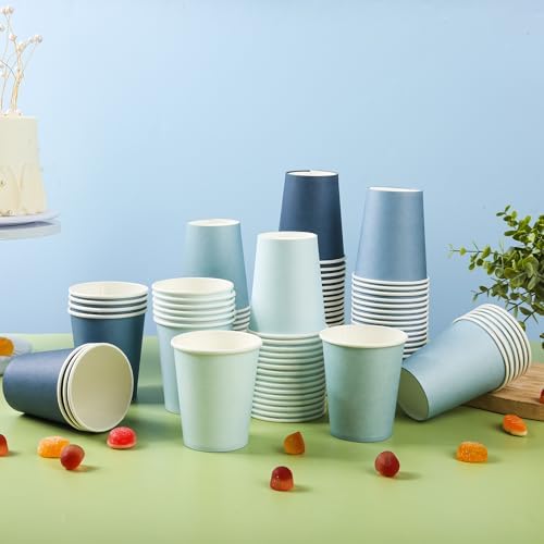 AimFun 100 Pzs Vasos de Papel Azul Polvoriento 9oz Gradiente para Fiestas, Desechables para Bebidas, Café y Té, Suministros para Cumpleaños y Baby - imagen 3