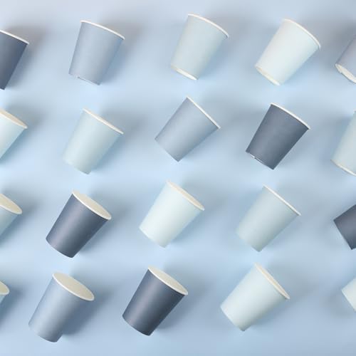 AimFun 100 Pzs Vasos de Papel Azul Polvoriento 9oz Gradiente para Fiestas, Desechables para Bebidas, Café y Té, Suministros para Cumpleaños y Baby - imagen 5