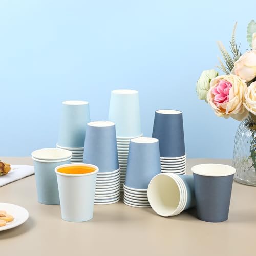 AimFun 100 Pzs Vasos de Papel Azul Polvoriento 9oz Gradiente para Fiestas, Desechables para Bebidas, Café y Té, Suministros para Cumpleaños y Baby - imagen 7