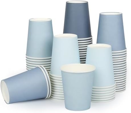 AimFun 100 Pzs Vasos de Papel Azul Polvoriento 9oz Gradiente para Fiestas, Desechables para Bebidas, Café y Té, Suministros para Cumpleaños y Baby - imagen 8