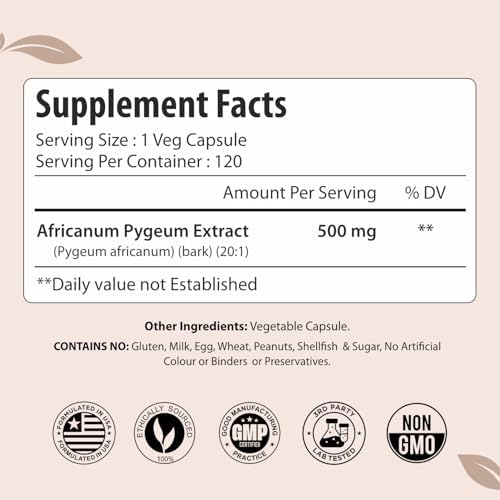 Suplemento Pygeum para Hombres ForestVibe 500mg, Extracto Estandarizado de Corteza de Pygeum Africanum, 120 Cápsulas Veganas, Suministro para 4 - imagen 2