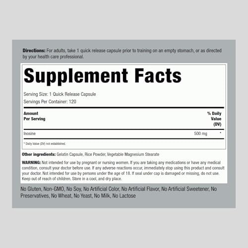 Inosina 500mg Piping Rock | 120 Cápsulas | Fórmula Avanzada para Atletas | Suplemento Terapéutico | Sin OGM, Sin Gluten - imagen 2