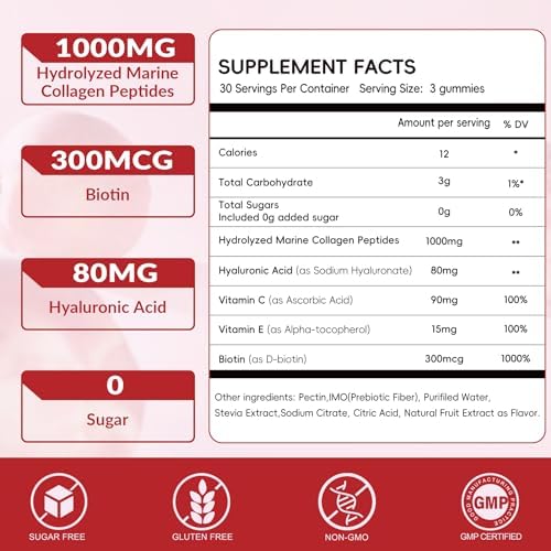 Gomitas de Colágeno Marino VitalityPeak para Mujeres - Colágeno Hidrolizado 1000mg con Biotina, Vitamina C, E y Ácido Hialurónico - Suplemento para - imagen 2