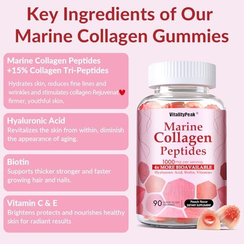 Gomitas de Colágeno Marino VitalityPeak para Mujeres - Colágeno Hidrolizado 1000mg con Biotina, Vitamina C, E y Ácido Hialurónico - Suplemento para - imagen 5