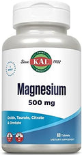 Tabletas de Magnesio KAL - Suplemento de Óxido, Taurato, Citrato y Orotato de Magnesio, 500 mg por Porción, Alta Absorción, Fórmula Bioavailable, No - imagen 1