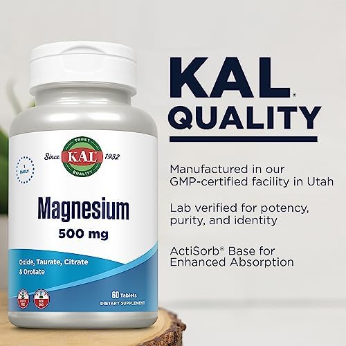 Tabletas de Magnesio KAL - Suplemento de Óxido, Taurato, Citrato y Orotato de Magnesio, 500 mg por Porción, Alta Absorción, Fórmula Bioavailable, No - imagen 3