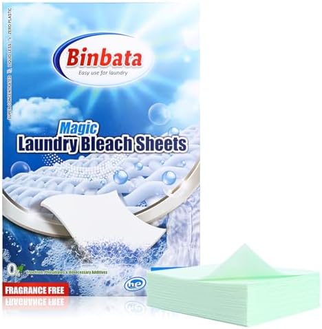 Hojas de detergente para lavandería Binbata 2 en 1, 40 cargas, sin fragancia, hipoalergénicas, blanqueadoras ecológicas para ropa blanca, eliminan - imagen 1