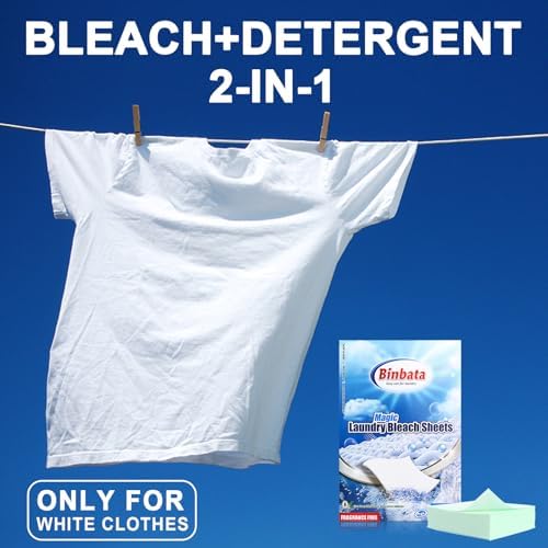 Hojas de detergente para lavandería Binbata 2 en 1, 40 cargas, sin fragancia, hipoalergénicas, blanqueadoras ecológicas para ropa blanca, eliminan - imagen 2