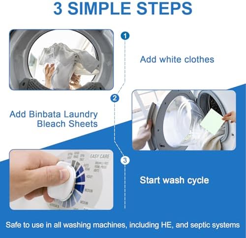 Hojas de detergente para lavandería Binbata 2 en 1, 40 cargas, sin fragancia, hipoalergénicas, blanqueadoras ecológicas para ropa blanca, eliminan - imagen 7