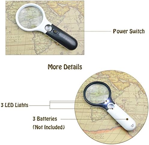 Paquete de 2 Lentes de Aumento Marrywindix con Luz LED, Lupa de Mano 3X 45X para Lectura y Joyería - imagen 3