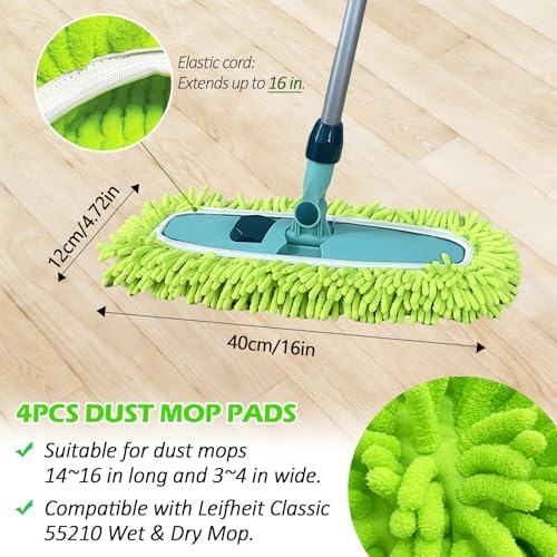 Paquete de 4 Almohadillas de Microfibra de 14'' a 16'' Compatibles con Leifheit 55210, Refill Reutilizables para Mopas, Paños Lavables para Limpiar - imagen 3