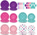 Juego de 100 Platos y Servilletas Desechables con Huellas de Perro en Azul, Rosa y Morado para Fiestas de Cumpleaños, Baby Shower, Sirve 25 Personas - imagen 1