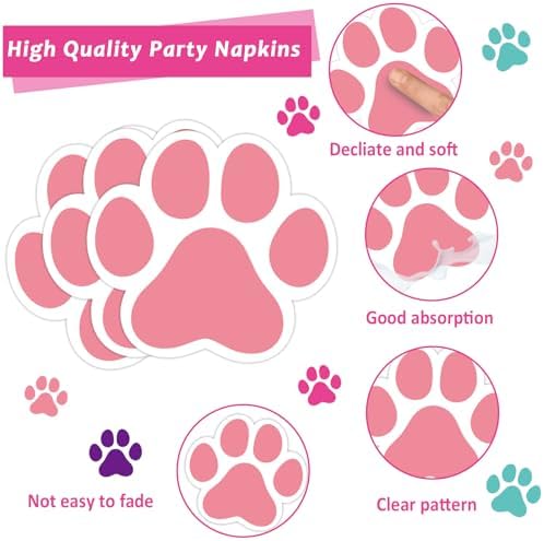 Juego de 100 Platos y Servilletas Desechables con Huellas de Perro en Azul, Rosa y Morado para Fiestas de Cumpleaños, Baby Shower, Sirve 25 Personas - imagen 4