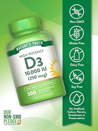 Nature's Truth Vitamina D3 10000 UI Softgels | 300 Cápsulas | Suplemento Extra Fuerte | Sin GMO y Libre de Gluten - imagen 3