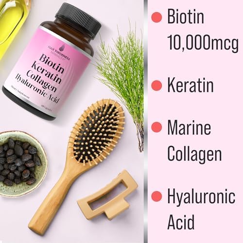 Vitaminas para el Crecimiento del Cabello 4 en 1: Biotina 10000mcg, Queratina, Colágeno Marino y Ácido Hialurónico, Suplemento para Hombres y Mujeres - imagen 2