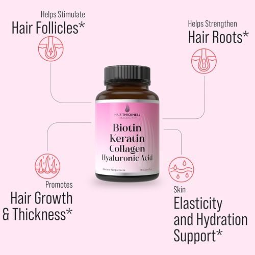 Vitaminas para el Crecimiento del Cabello 4 en 1: Biotina 10000mcg, Queratina, Colágeno Marino y Ácido Hialurónico, Suplemento para Hombres y Mujeres - imagen 3