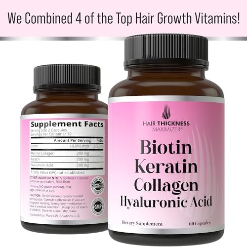Vitaminas para el Crecimiento del Cabello 4 en 1: Biotina 10000mcg, Queratina, Colágeno Marino y Ácido Hialurónico, Suplemento para Hombres y Mujeres - imagen 6