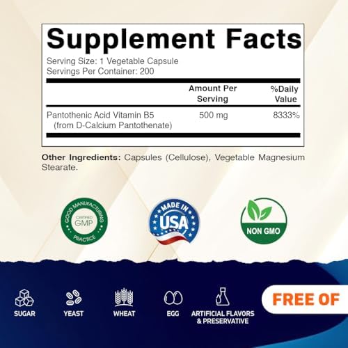 Ácido Pantoténico Vitamatic (Vitamina B5) 500 mg - 200 Cápsulas - imagen 2