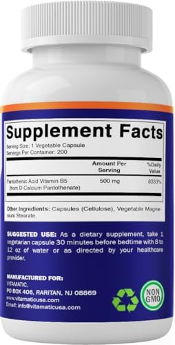 Ácido Pantoténico Vitamatic (Vitamina B5) 500 mg - 200 Cápsulas - imagen 8