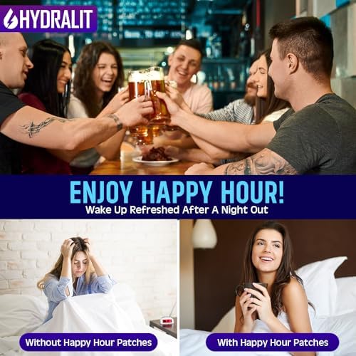 Parches Hidratantes Hydralit Happy Hour para Resaca - Alivio Natural y Duradero, 72 Piezas para Despertar Renovado Después de la Fiesta - imagen 2